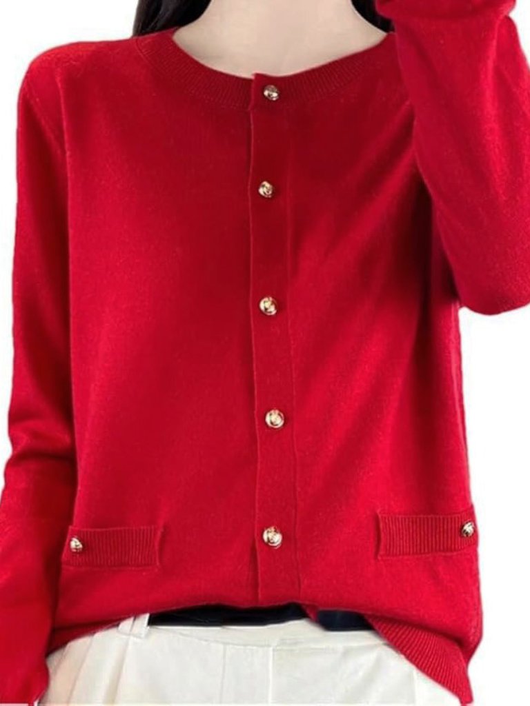 Euc Talbots 100% Merino Wool Red Gold Button Cardigan Small